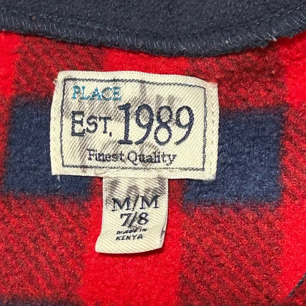 The Childrens Place Kids‎ Red Navy Buffalo Plaid Fleece 1/4 Zip Pullover M 7/8